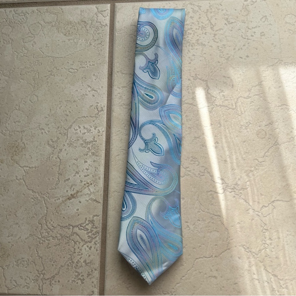 Gianfranco Italy Tie Blue Gray Paisley Microfiber Handmade Necktie Business